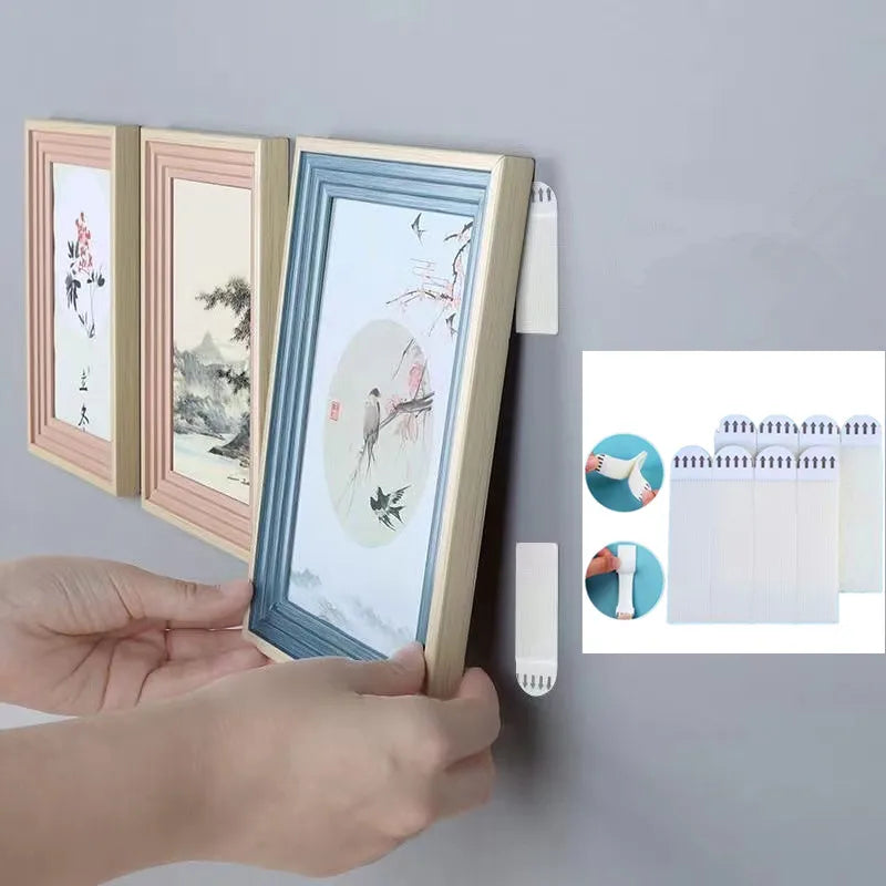 Punch-Free Frame Tape Strips Assorted Mounting Self Adhesive Picture Frame Fixed Poster Wall Hook Decorate Fixing Wall Hanger